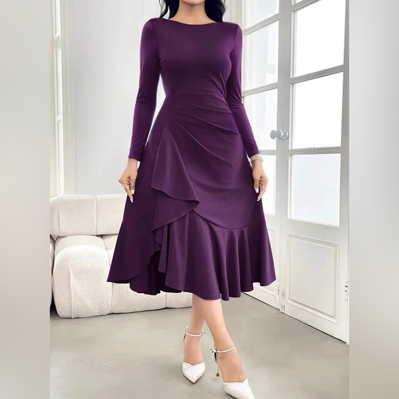 Ruffled Hem Long Sleeve Dress - Picture 1 of 3